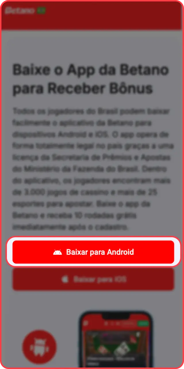 Clique no link para iniciar o download do Betano APK no Android.