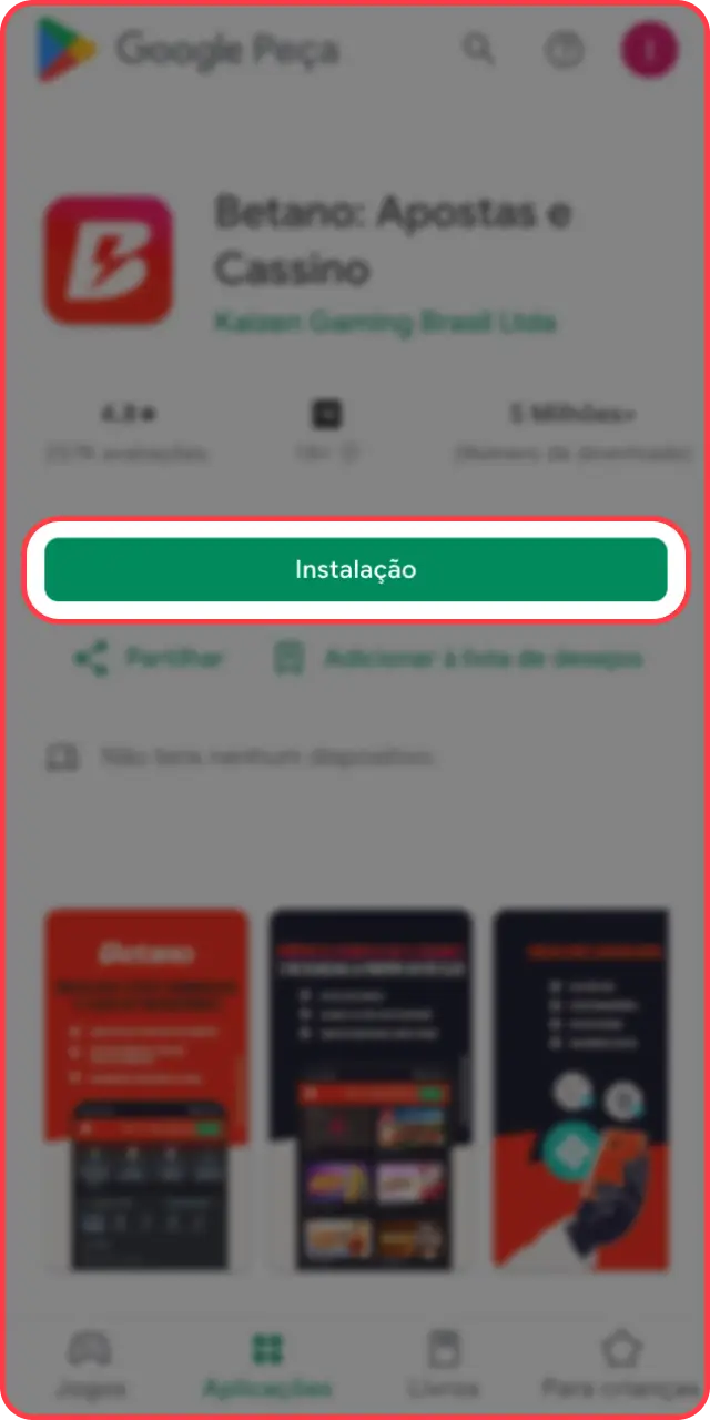 Conclua a instalação do prático Betano APK no seu dispositivo Android.