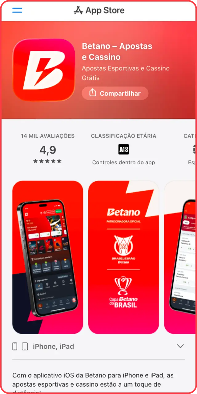 Acesse a loja oficial para encontrar com segurança o Betano app iOS.