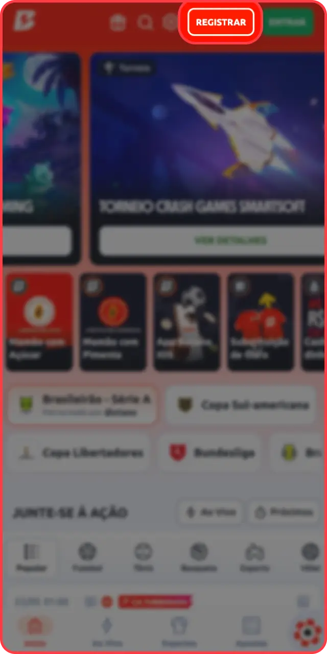 Clique no botão de registro para iniciar seu cadastro promocional na Betano.