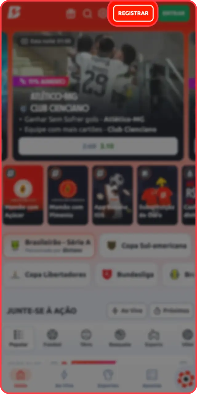 Clique no botão de registro para iniciar seu cadastro na Betano.