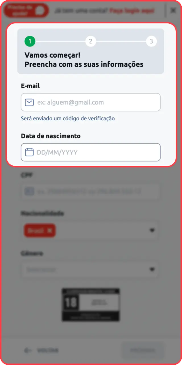 Insira seus dados pessoais de forma segura em seu cadastro Betano.