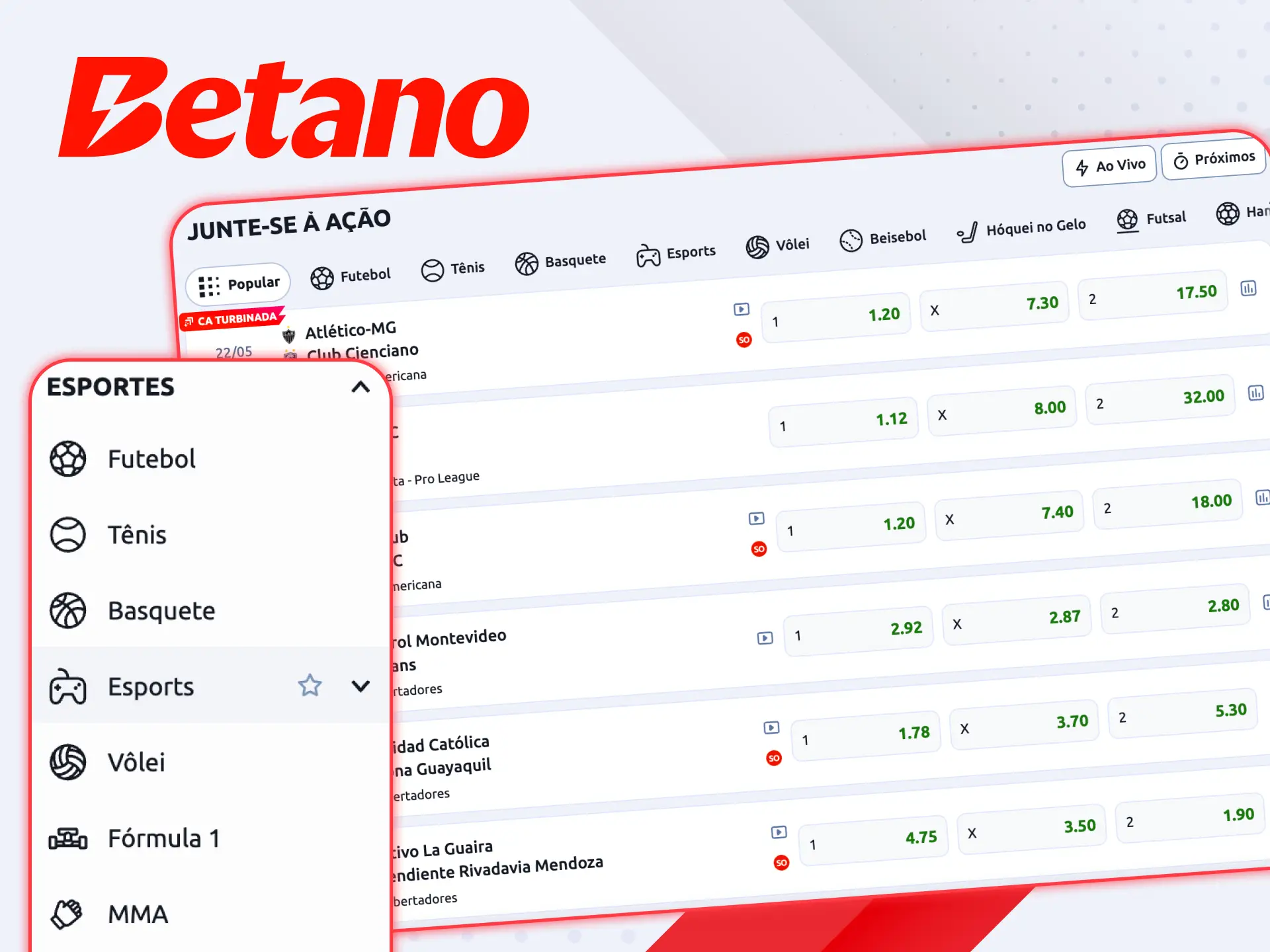 Faça suas apostas esportivas na Betano com as cotações mais competitivas.