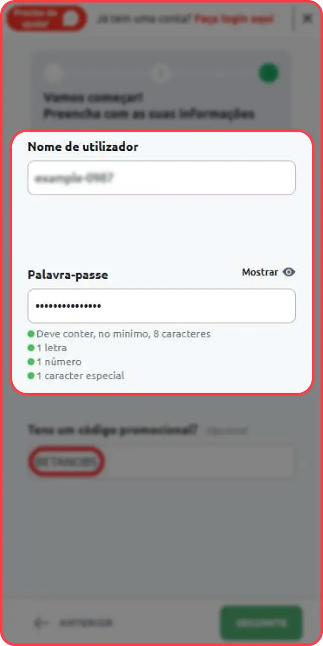 Avance nas etapas preenchendo o formulário de cadastro na Betano com atenção.