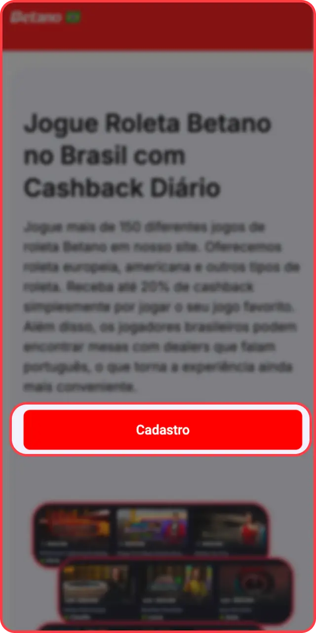 Clique no botão de inscrição para abrir o formulário de cadastro na Betano.