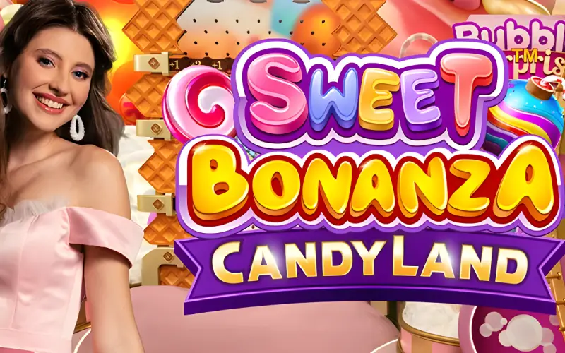 Entre no mundo de doces do cassino ao vivo Sweet Bonanza CandyLand na Betano.